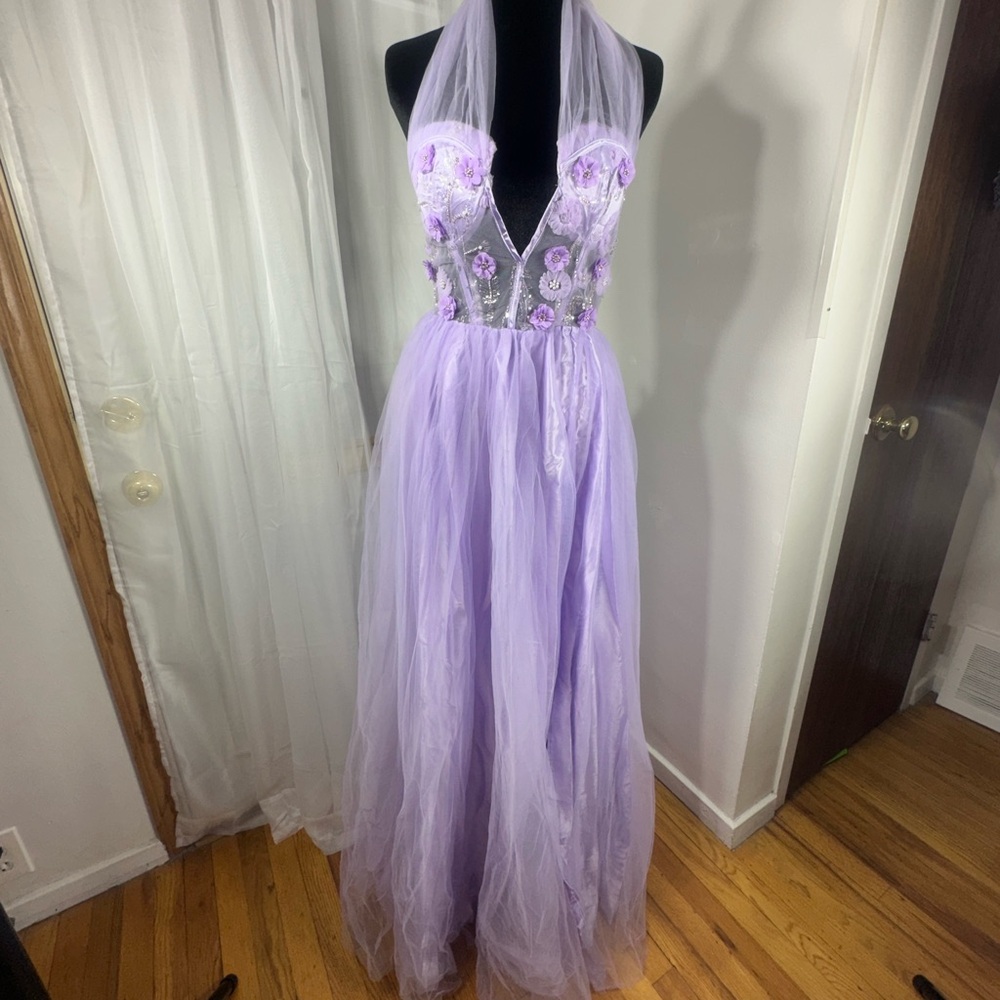 Lavender Halter Prom Dress